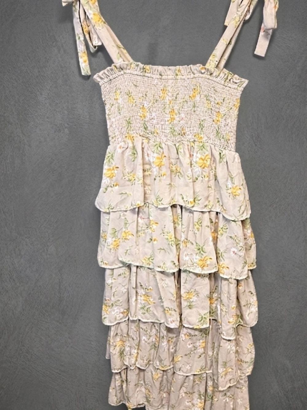 CRESCENT Floral Tiered Smocked Maxi Dress Medium Hayden Tie Shoulder Strap Boho